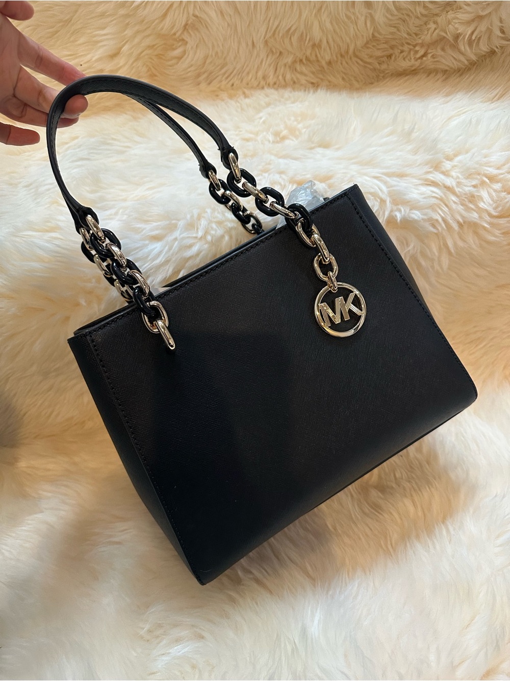 Michael Kors Black Saffiano Leather Chain-Handle Satchel